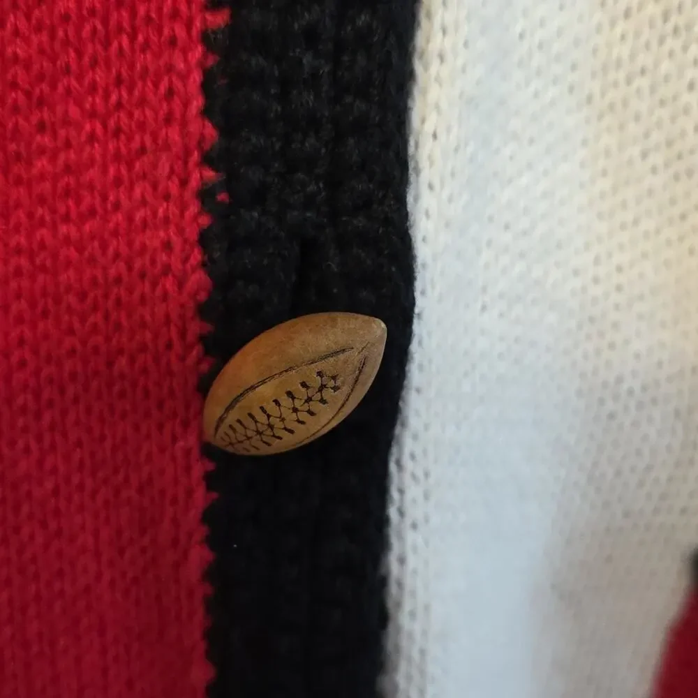 Vintage Christopher & Banks Red White Wooden Football Buttons Knit Vest Womens M